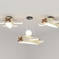 Cute Airplane Shaped Lighting Set Cream Color Brown Bowknot For Kids Room Ceiling