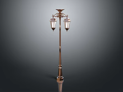 Classic Outdoor Lamp Post Furniture With Two Decorative Lamp Shades And Metallic Finish 3d model