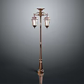 Classic Outdoor Lamp Post Furniture With Two Decorative Lamp Shades And Metallic Finish