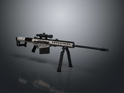 Tactical Sniper Rifle With Camouflage Pattern Mounted Scope And Folding Tripod 3d model