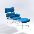 Modern Blue Upholstered Single Chair With Ottoman And White Metal Frame