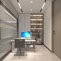 Modern Office Reception Area With Design Works On Walls And Marble Counter