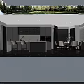 Elegant Minimalist Open Living And Dining Design With Built In Fireplace And Large Windows