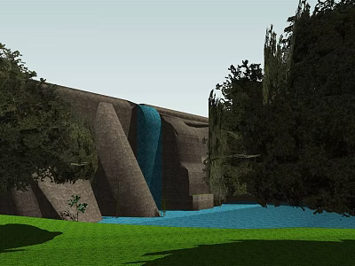 Garden Landscape Design With Waterfall Lush Green Grass And Surrounding Trees 3d model