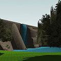 Garden Landscape Design With Waterfall Lush Green Grass And Surrounding Trees
