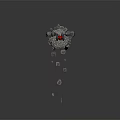 Cartoon Scene With Pillar Structure Broken Stones On Top Small Red Character And Flying Debris