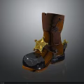 Stylish Brown Leather Boot With Gold Star Decoration And Silver Metal Accents