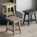 Three Simple Modern Wooden Stools in Different Colors for Home Interior Use 3d model