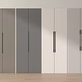 Modern Wardrobe Design With Multi Color Doors And Metal Handles On Wooden Floor