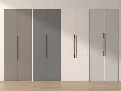 Modern Wardrobe Design With Multi Color Doors And Metal Handles On Wooden Floor 3d model
