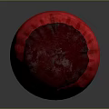 Red Cylindrical Decorative Lighting Fixture With Black Horizontal Stripes And Textured Fabric Surface
