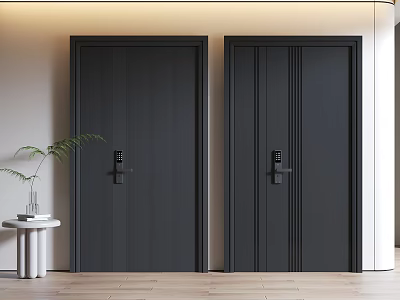 Modern Black Security Doors With Smart Locks In Home Interior 3d model