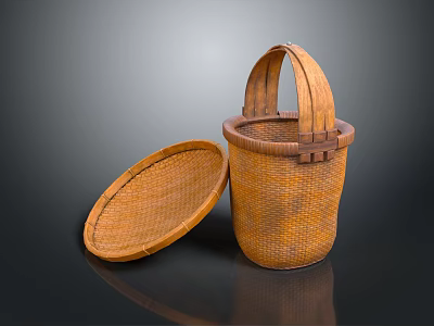 Handmade Bamboo Woven Storage Basket With Lid And Handle For Daily Use 3d model