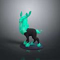 Glowing Green Mythical Deer 3D Model With Black Body Luminous Antlers Tail And Hooves