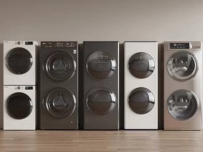 Modern Washing Machines In Various Colors And Styles Displayed In Row 3d model