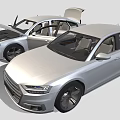 Two Silver Sedans With Open Hood And Doors Modern Car Design Features 3d model