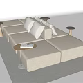 Modern Beige Fabric Sectional Sofa With Cushions And Side Tables In Living Room
