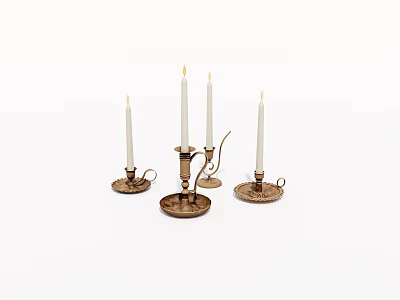 Elegant Candle Holders With White Candles For Home Decoration 3d model