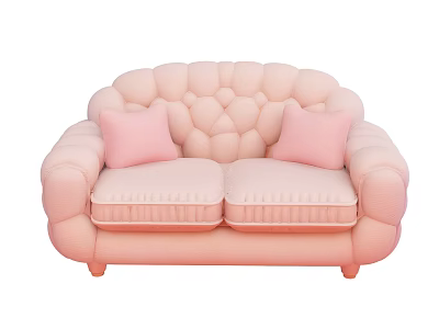 Pink Two Seater Sofa with Rounded Design and Soft Pink Pillows Pleated Cushions for Comfort 3d model