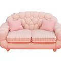 Pink Two Seater Sofa with Rounded Design and Soft Pink Pillows Pleated Cushions for Comfort