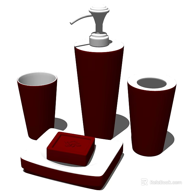 Red and White Bathroom Accessories Set with Soap Dispenser Tumbler and Soap Dish 3d model 