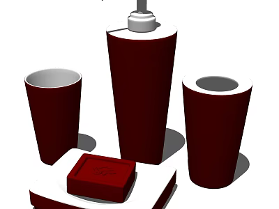 Red and White Bathroom Accessories Set with Soap Dispenser Tumbler and Soap Dish 3d model