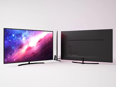 Two Modern TVs Featuring Front Colorful Starry Sky Display And Sleek Black Back Design 3d model
