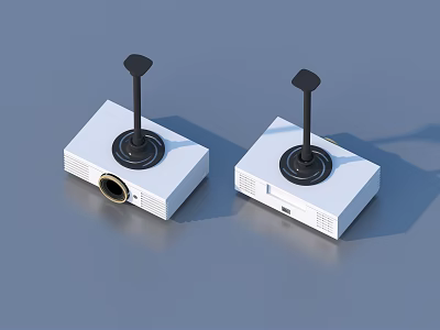 Two White Compact Household Devices With Square Design And Black Vertical Stands 3d model