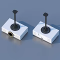 Two White Compact Household Devices With Square Design And Black Vertical Stands 3d model