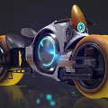 Futuristic Motorcycle With Glowing Blue Circular Lights And Orange Wheels Design Details