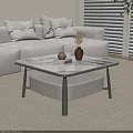 Modern Marble Top Coffee Table With Upholstered Storage Base And White Sofa 3d model