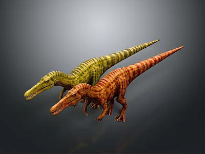 Two Vibrant Dinosaurs Standing With Long Tails And Distinct Color Patterns 3d model