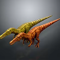 Two Vibrant Dinosaurs Standing With Long Tails And Distinct Color Patterns