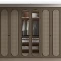 Modern Wardrobe with Rattan Panels Glass Doors and Organized Clothing Storage