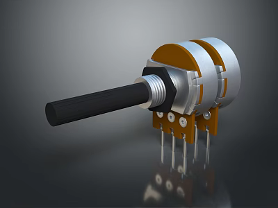 Computer Control Knob Component With Black Shaft And Metal Body Electronic Adjustment Device 3d model