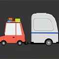 Cartoon Red Car With Luggage On Roof And White Camper Van With Blue Stripe