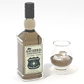 Old Fashioned Whiskey Bottle With Glass And Ice Cubes On White Background