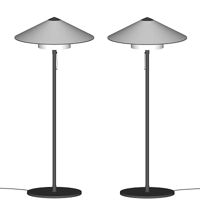 Pair Of Modern Floor Lamps With Dome Shaped Shade And Slim Black Pole 3d model