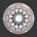 Cartoon Scene With Futuristic Circular Device Featuring Silver Red Accents And Mechanical Structures