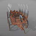 Ancient War Chariot Featuring Wooden Structure Spikes Large Wheels And Jars