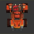 Red Cartoon Off Road Vehicle with Large Tires Orange Green Accents and Spikes