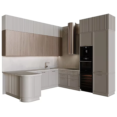 Modern Kitchen Interior With Light Wood Cabinets Island Counter And Built in Oven 3d model