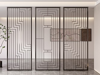 New Chinese Style Screen Partition Screen Partition Hollow Metal Partition Hanging Picture 3d model