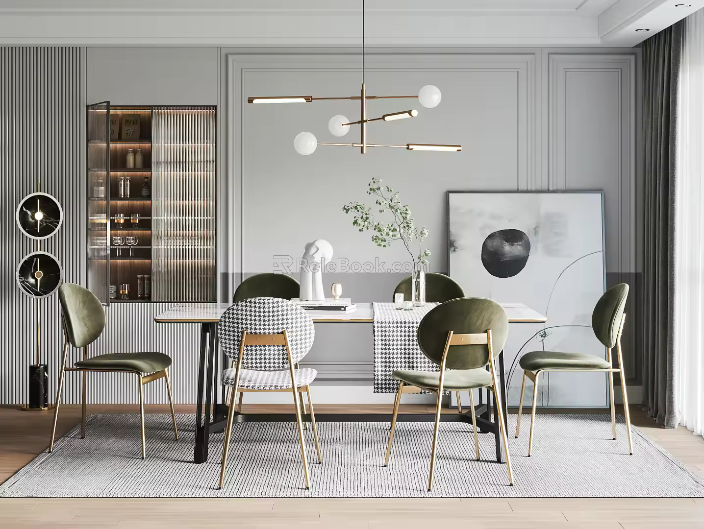 Light Luxury Dining Table and Chair Combination 3d model