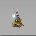 Red Haired Character With Blue White Outfit Holding Staff And Glowing Magic On Mossy Base