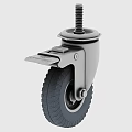 Black Caster Wheel With Brake Rubber Tread And Threaded Stem Structure