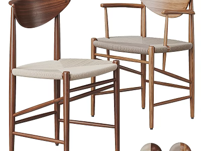 Modern Minimalist Dining Chairs With Wooden Frame Fabric Upholstered Seat And Cross Leg Design 3d model