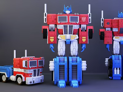 Optimus Prime Toy Figures Showcasing Robot And Truck Modes With Various Sizes 3d model