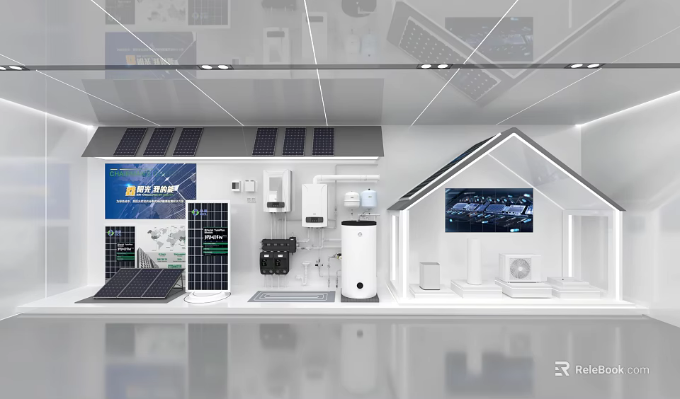 Smart Home Solar Energy System With Panels Display Screen And Equipment Setup 3d model