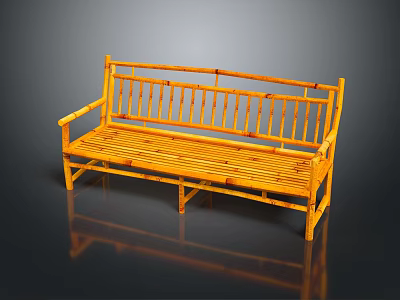 Natural Bamboo Outdoor Bench with Yellow Finish Backrest and Armrests Design 3d model